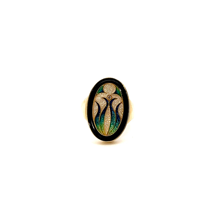 18KT Yellow Gold Falcher Fusager "Magick" Diamond & Enamel Ring