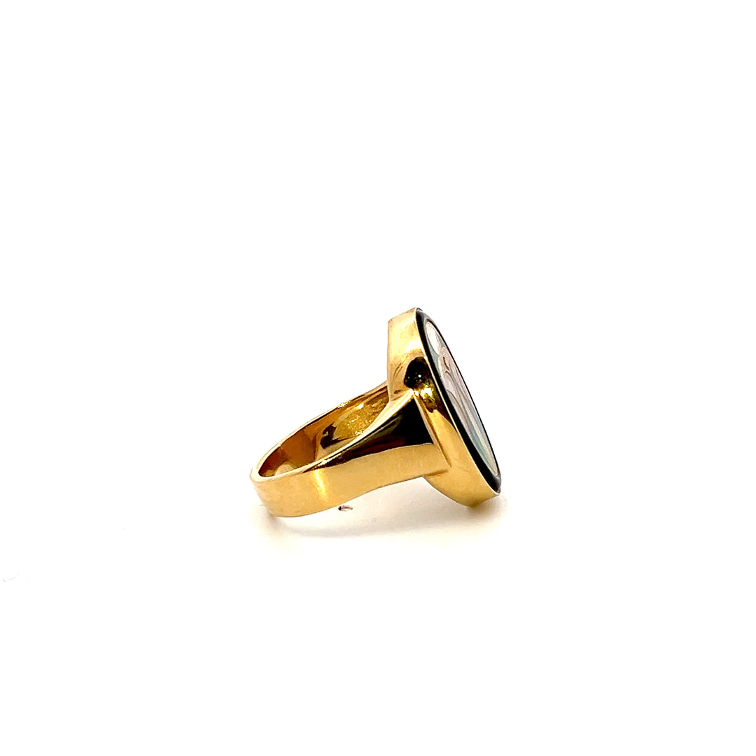 18KT Yellow Gold Falcher Fusager "Magick" Diamond & Enamel Ring