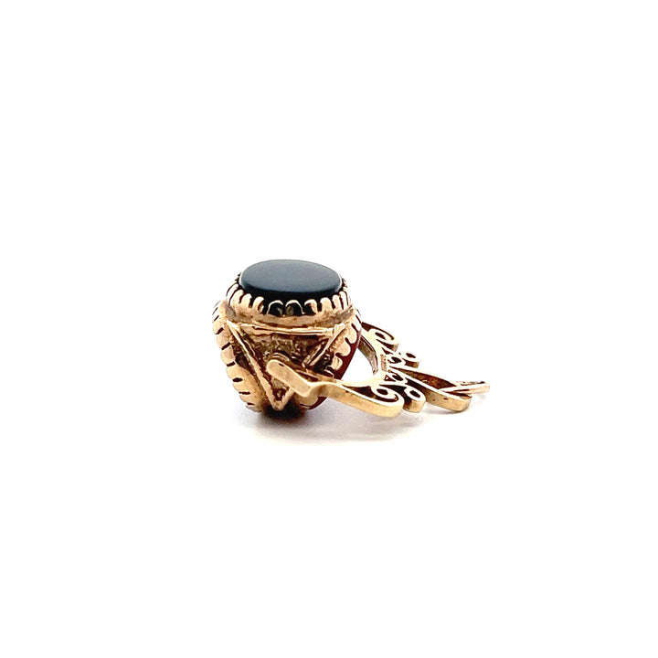 Estate 9KT Yellow Gold Carnelian, Onyx & Tiger's Eye Rotating Watch Fob, ca. 1992