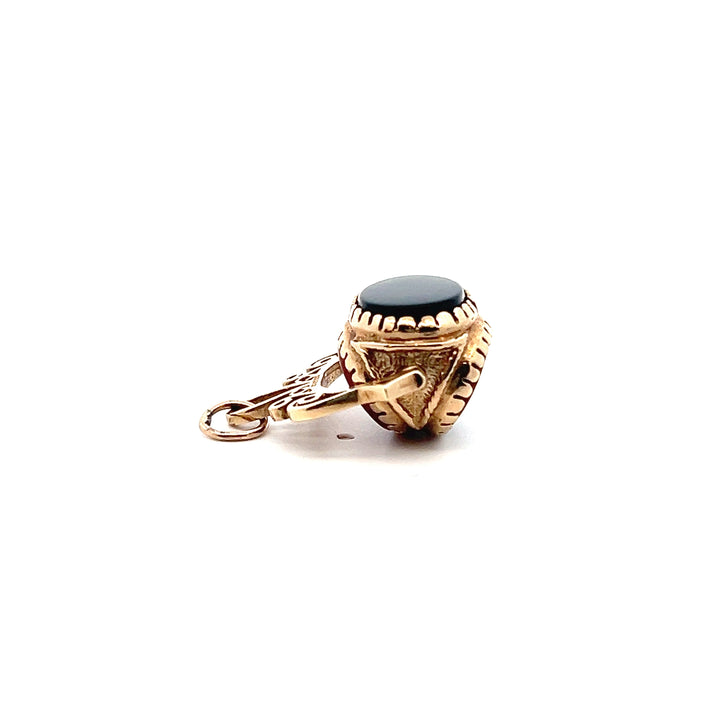 Estate 9KT Yellow Gold Carnelian, Onyx & Tiger's Eye Rotating Watch Fob, ca. 1992