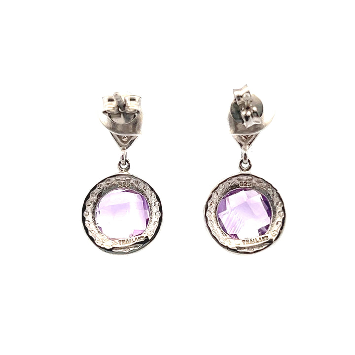 Estate Sterling Silver Briolette Amethyst & Diamond Drop Stud Earrings