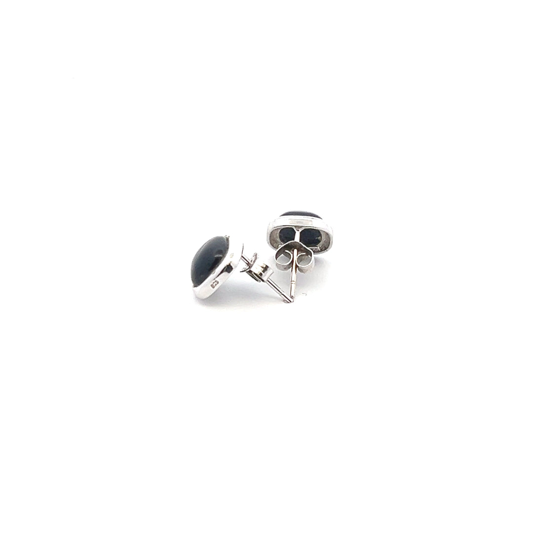 Estate Sterling Silver Square Cabochon Black Onyx Stud Earrings