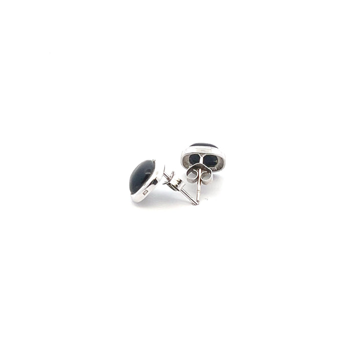 Estate Sterling Silver Square Cabochon Black Onyx Stud Earrings