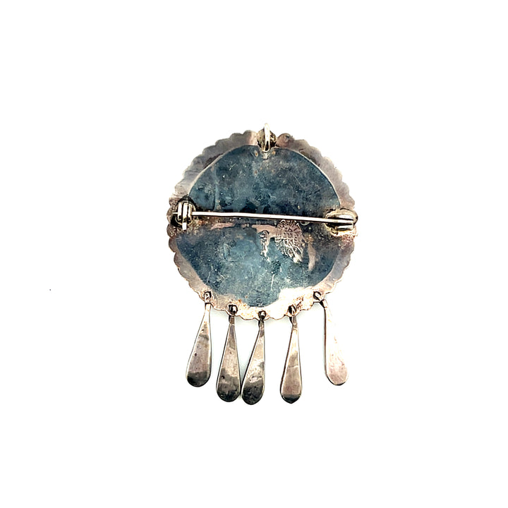 Estate Sterling Silver Turquoise Mosaic Pendant/Brooch, Vintage