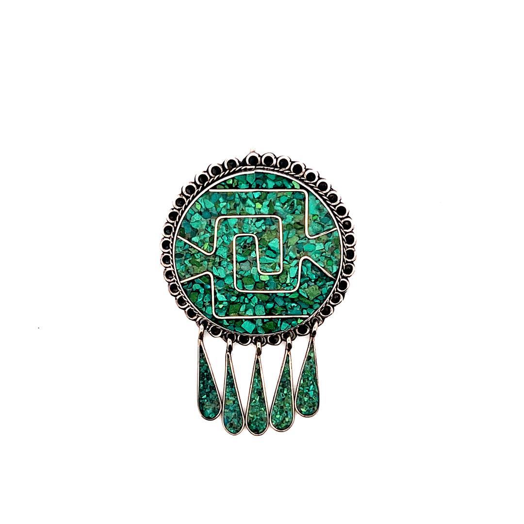 Estate Sterling Silver Turquoise Mosaic Pendant/Brooch, Vintage