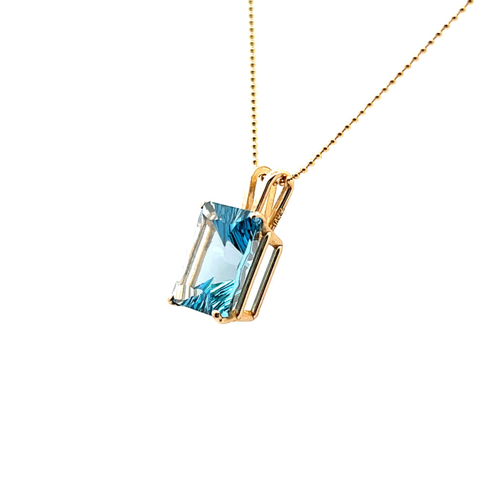 Estate 14K Yellow Gold 5.72CTW Rectangle Sunburst Blue Topaz Pendant