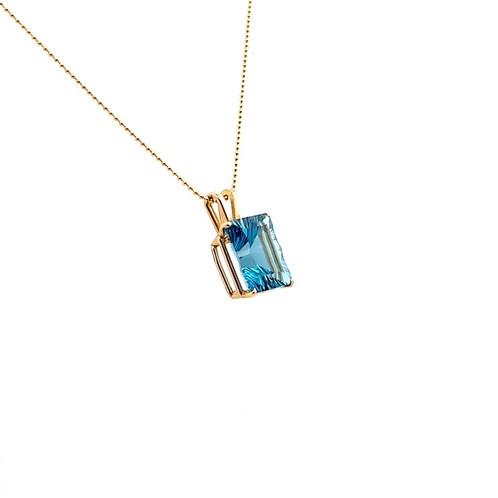 Estate 14K Yellow Gold 5.72CTW Rectangle Sunburst Blue Topaz Pendant