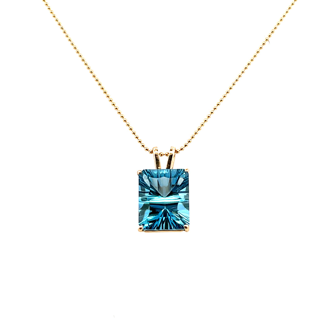 Estate 14K Yellow Gold 5.72CTW Rectangle Sunburst Blue Topaz Pendant