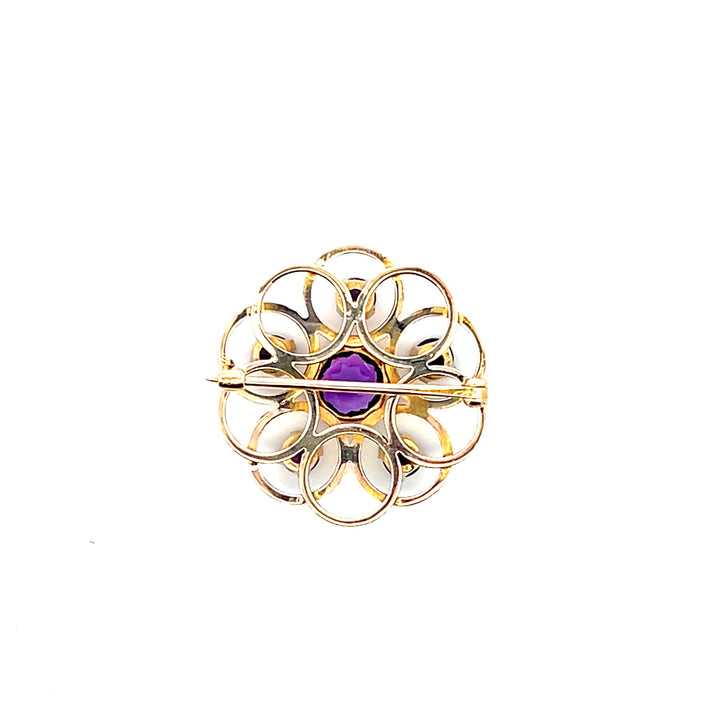 Estate 10K Yellow Gold 8.77CTW Antique Amethyst Open Circles Brooch