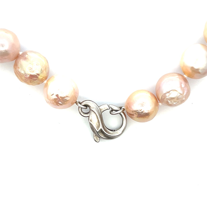 Estate Sterling Silver 13mm Semi-Baroque Pearl Strand, Vintage