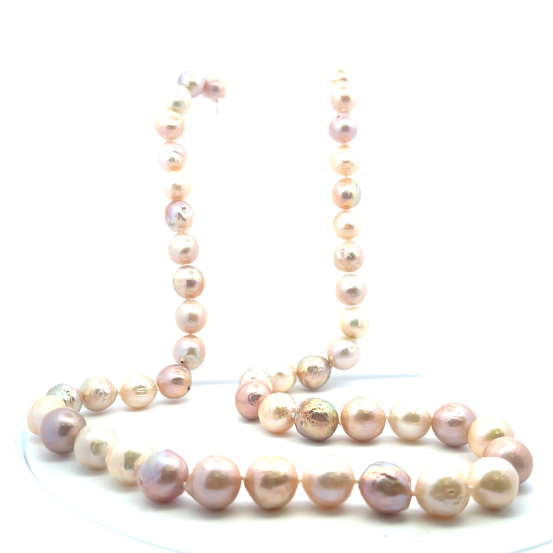 Estate Sterling Silver 13mm Semi-Baroque Pearl Strand, Vintage