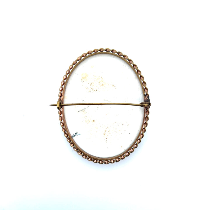 Estate Yellow Base Metal Mini Framed Portrait Pin, Edwardian