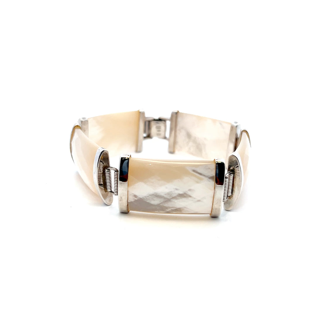 Estate Sterling Silver Mother of Pearl Link Bracelet