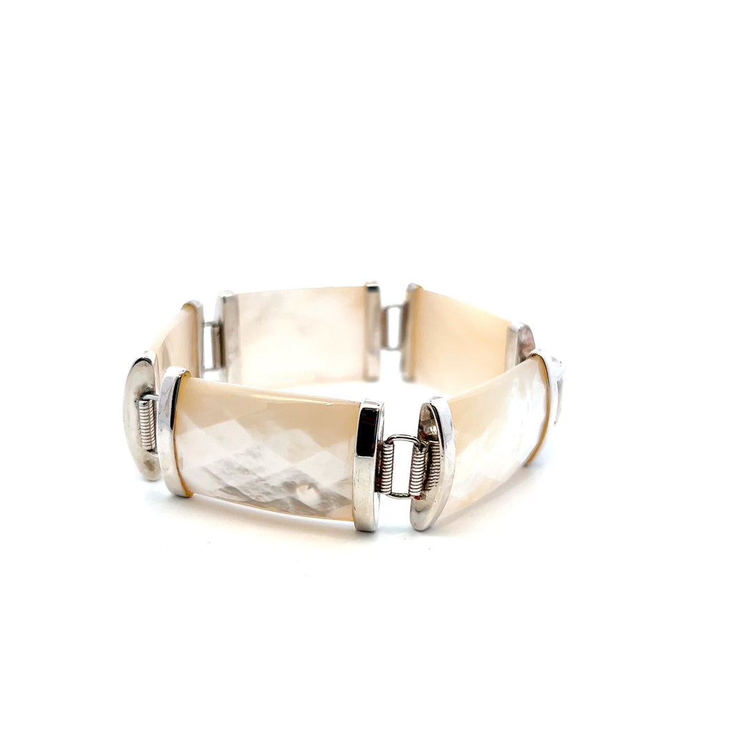 Estate Sterling Silver Mother of Pearl Link Bracelet