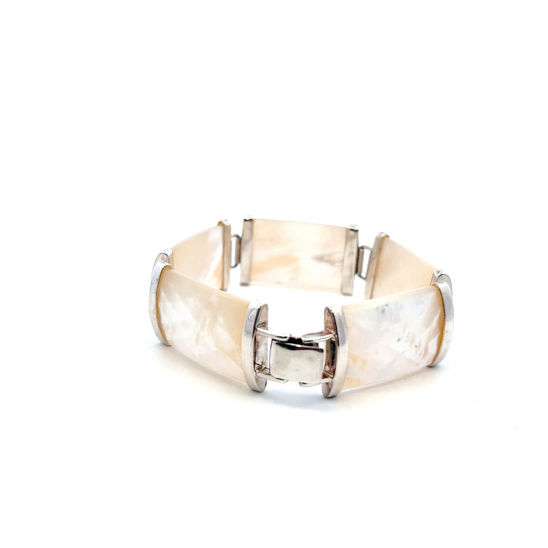 Estate Sterling Silver Mother of Pearl Link Bracelet