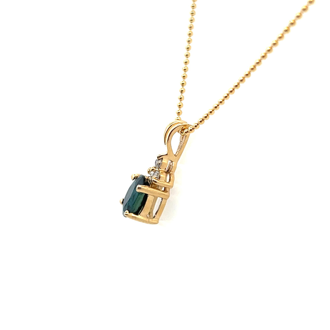 Estate 14K Yellow Gold 1.08CTW Oval Blue Sapphire & Diamond Vintage Pendant