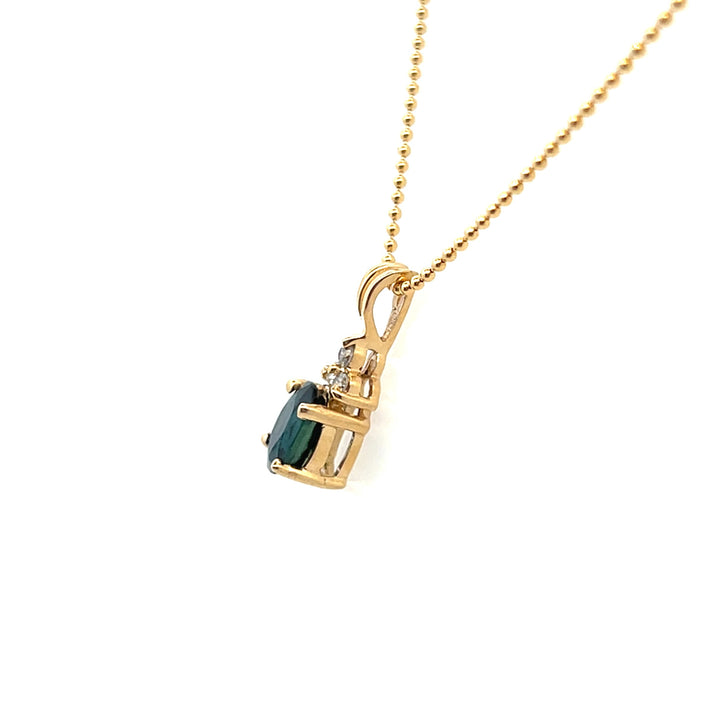 Estate 14K Yellow Gold 1.08CTW Oval Blue Sapphire & Diamond Vintage Pendant