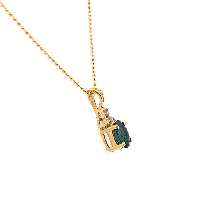 Estate 14K Yellow Gold 1.08CTW Oval Blue Sapphire & Diamond Vintage Pendant