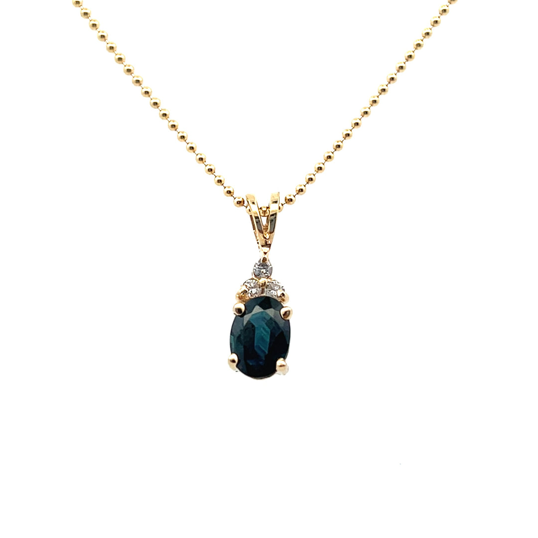 Estate 14K Yellow Gold 1.08CTW Oval Blue Sapphire & Diamond Vintage Pendant