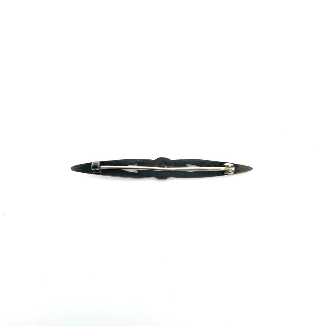 Estate Sterling Silver & Enamel Guilloche Floral Brooch, ca. 1930's