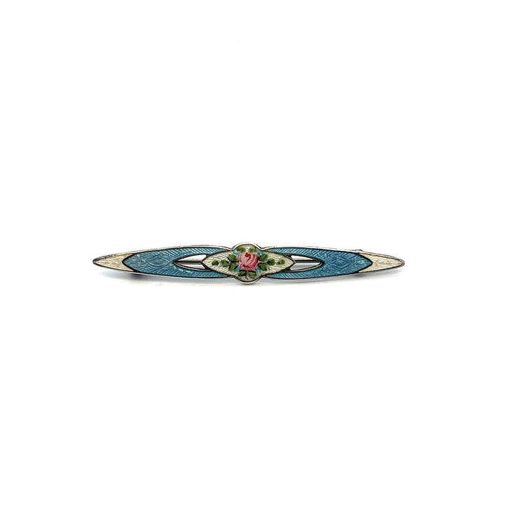Estate Sterling Silver & Enamel Guilloche Floral Brooch, ca. 1930's