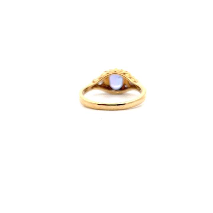 Estate 18KT Yellow Gold Oval Tanzanite & Diamond Ring