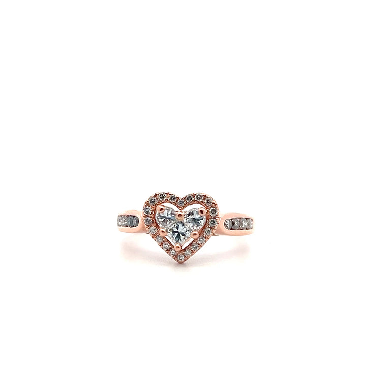 Estate 14KT Rose Gold Diamond Heart Halo Ring