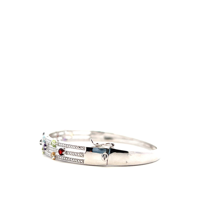Estate Sterling Silver Diamond & Multi-Stone Hinged Bangle