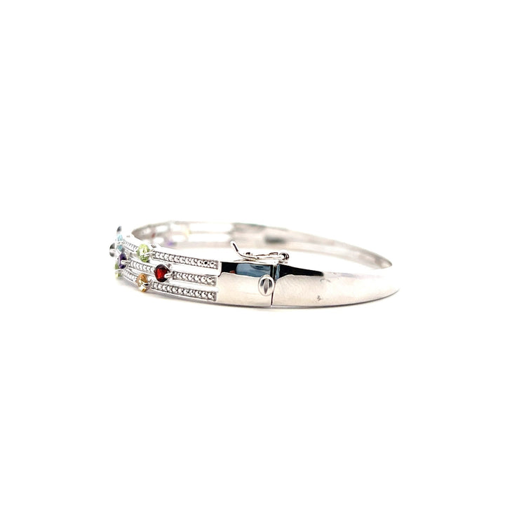 Estate Sterling Silver 1.81CTW Multi-Gemstone & Diamond Bangle Bracelet