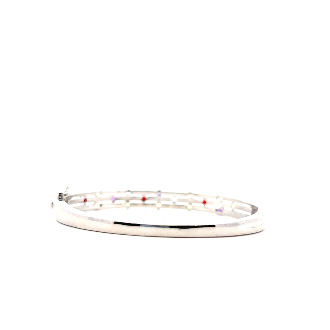 Estate Sterling Silver Diamond & Multi-Stone Hinged Bangle