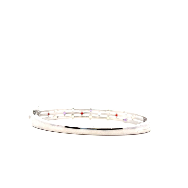 Estate Sterling Silver Diamond & Multi-Stone Hinged Bangle