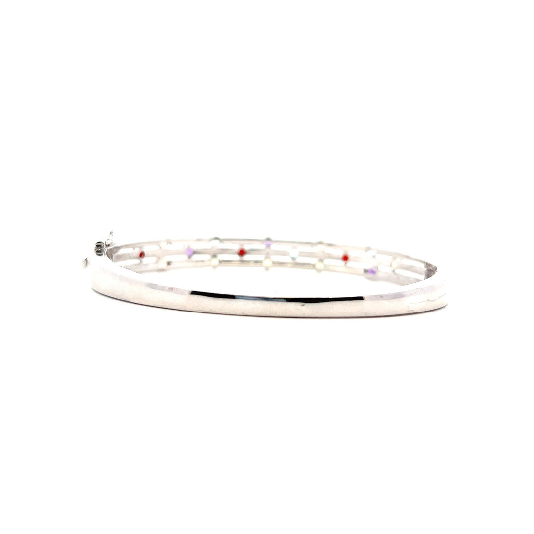 Estate Sterling Silver 1.81CTW Multi-Gemstone & Diamond Bangle Bracelet