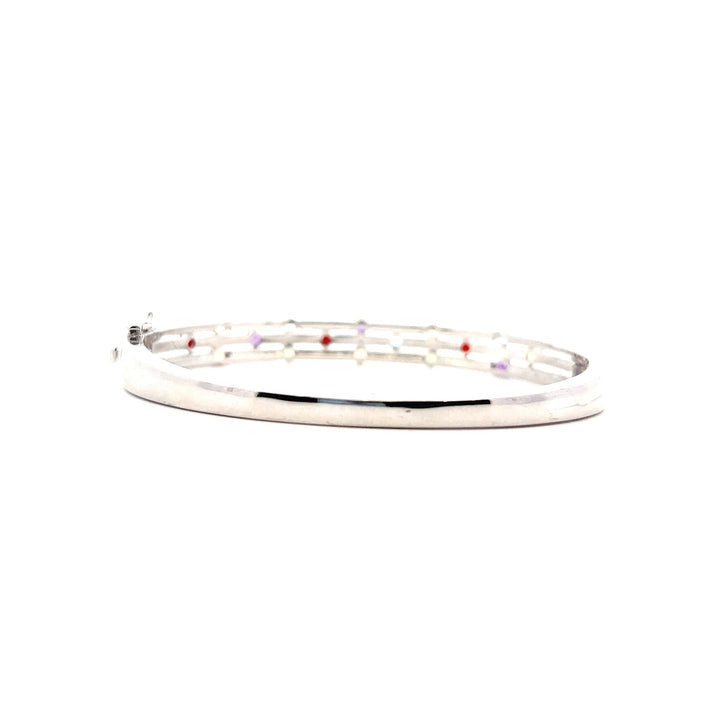 Estate Sterling Silver 1.81CTW Multi-Gemstone & Diamond Bangle Bracelet