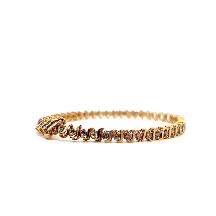 Estate 14KT Yellow Gold Diamond S-Link Bracelet, Vintage
