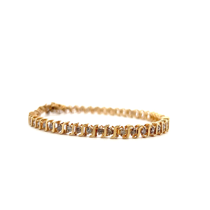 Estate 14KT Yellow Gold Diamond S-Link Bracelet, Vintage