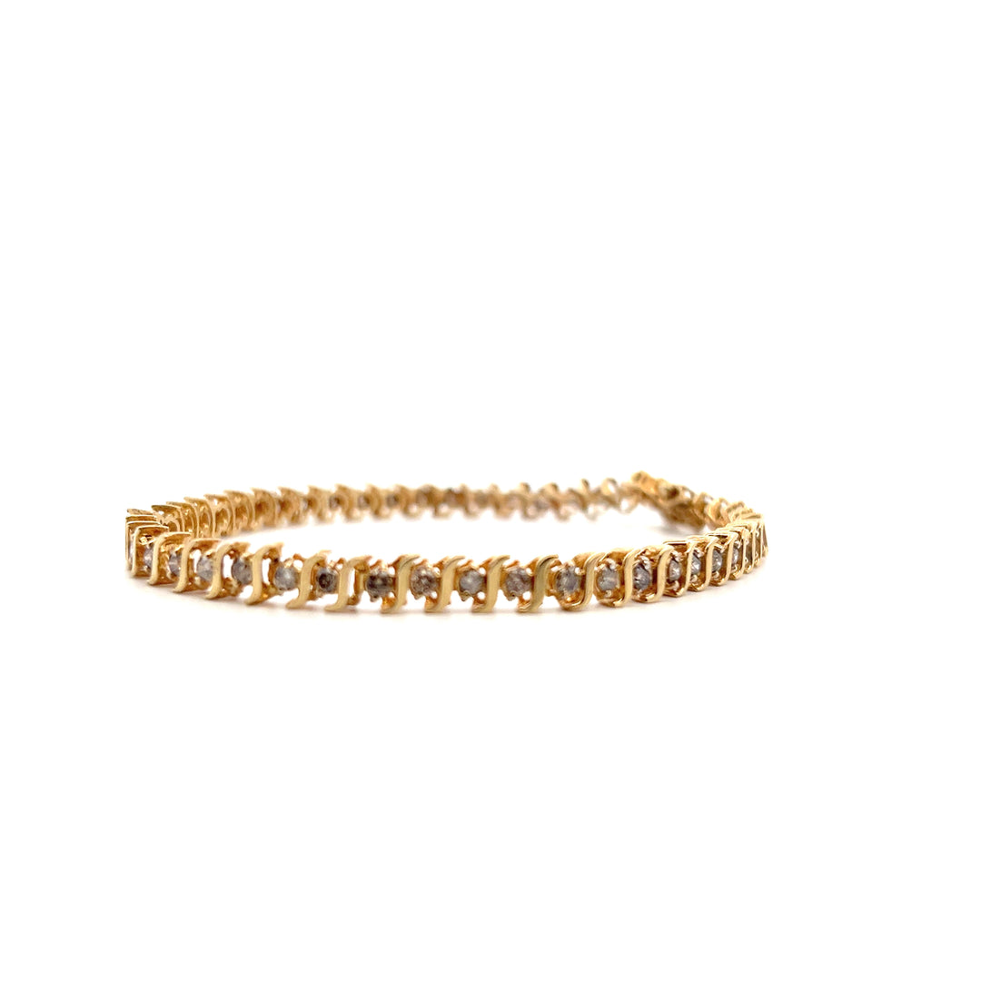 Estate 14KT Yellow Gold Diamond S-Link Bracelet, Vintage