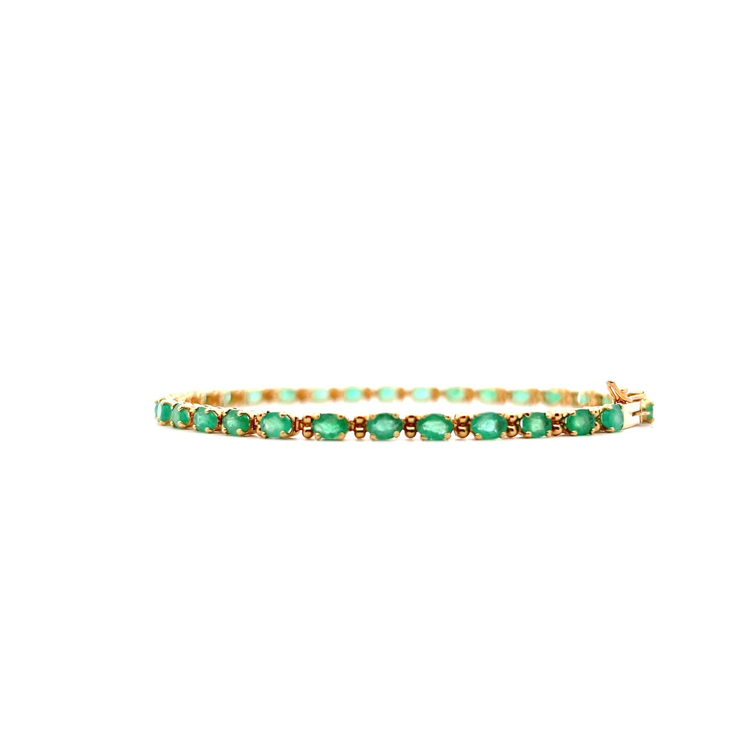 Estate 14KT Yellow Gold Oval Emerald Link Bracelet