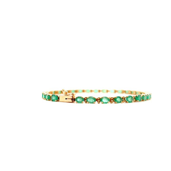 Estate 14KT Yellow Gold Oval Emerald Link Bracelet