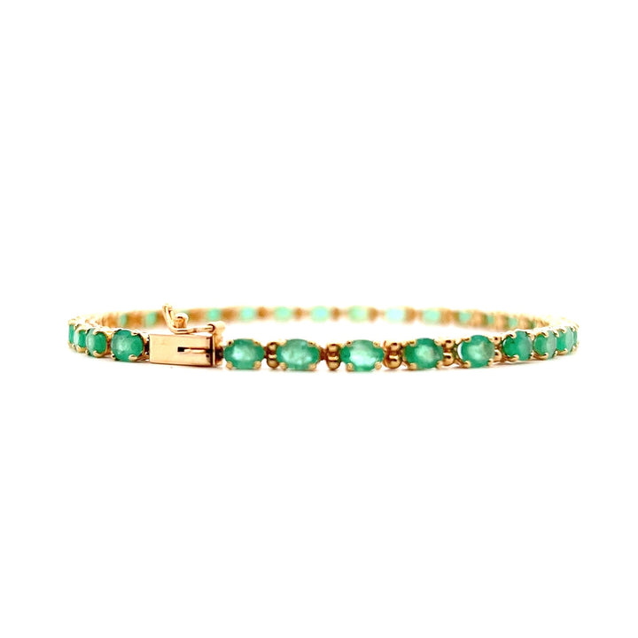 Estate 14K Yellow Gold 5.44CTW Oval Emerald Link Bracelet