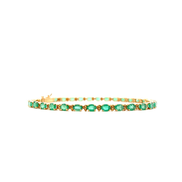Estate 14KT Yellow Gold Oval Emerald Link Bracelet
