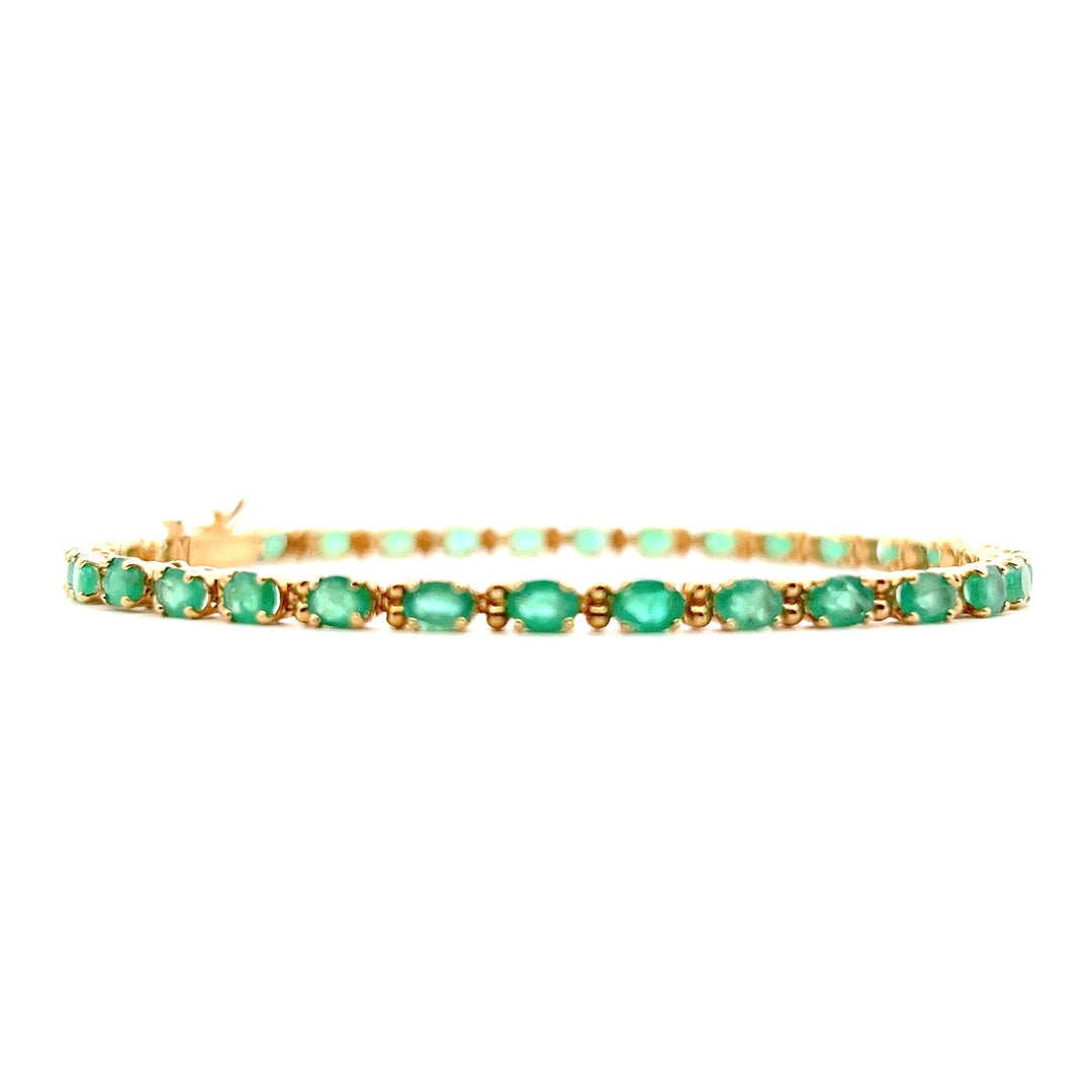 Estate 14K Yellow Gold 5.44CTW Oval Emerald Link Bracelet