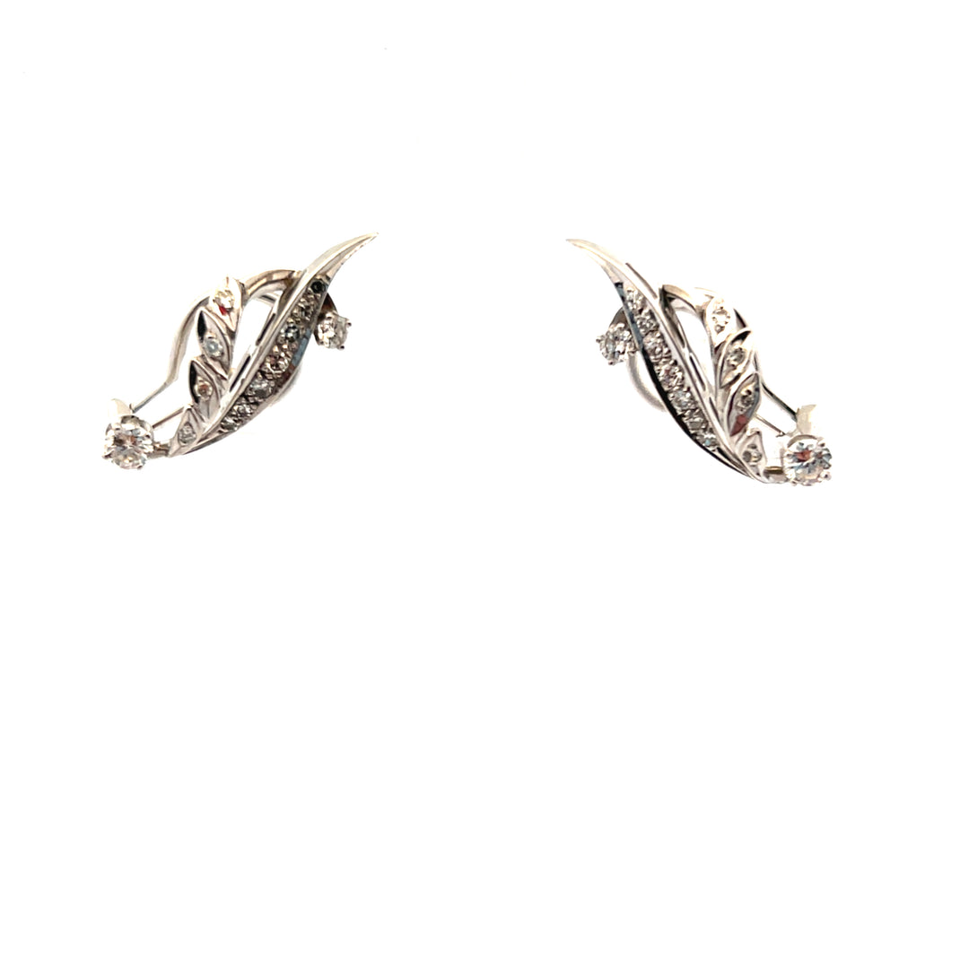 Estate 14KT White Gold Diamond Spray Earrings, ca. 1950's