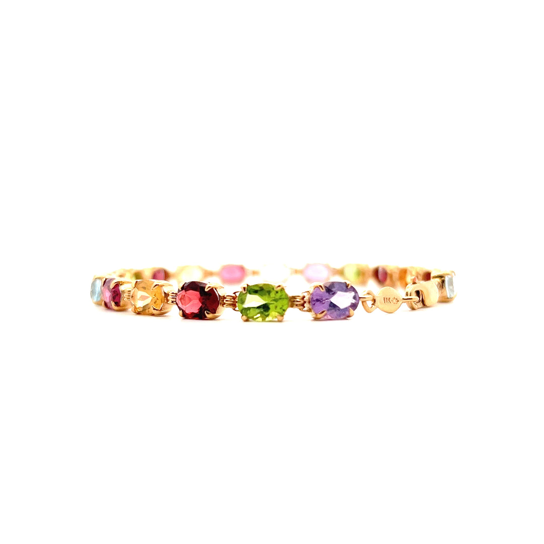 Estate 14K Yellow Gold 15.72CTW Oval Multi-Gemstone Link Bracelet