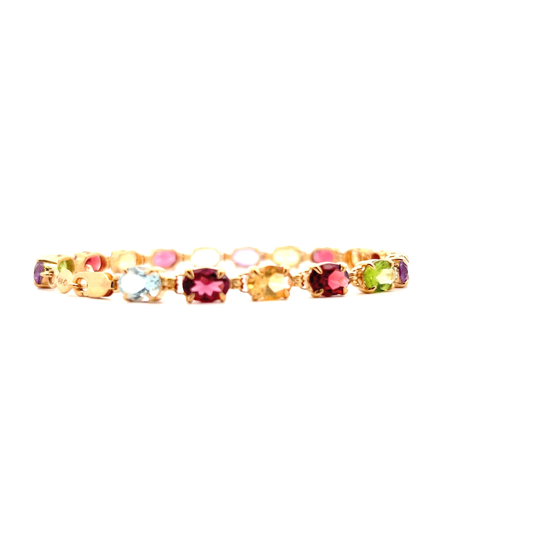Estate 14K Yellow Gold 15.72CTW Oval Multi-Gemstone Link Bracelet