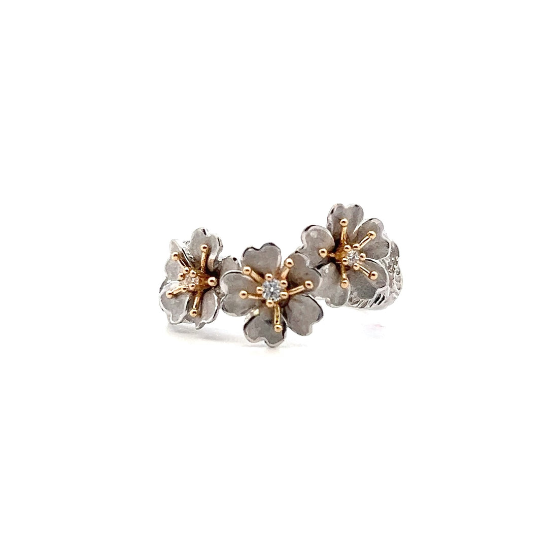 Estate 14K Two-Tone Gold 0.05CTW Vintage Diamond Cherry Blossom Ring