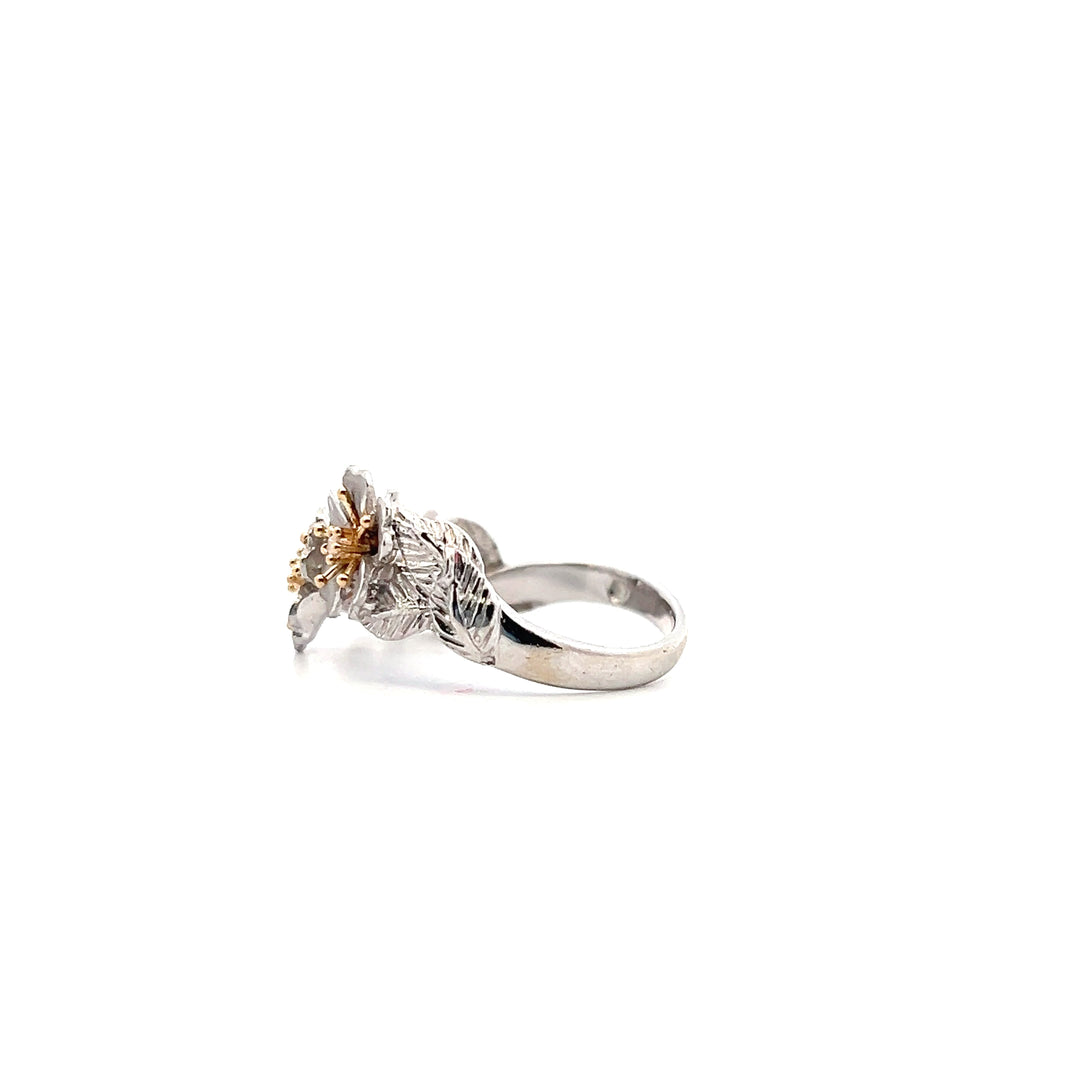 Estate 14K Two-Tone Gold 0.05CTW Vintage Diamond Cherry Blossom Ring