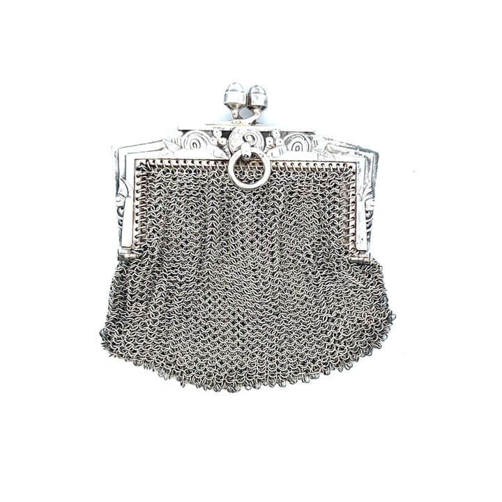 Estate French Silver Mesh Coin Purse, Edwardian