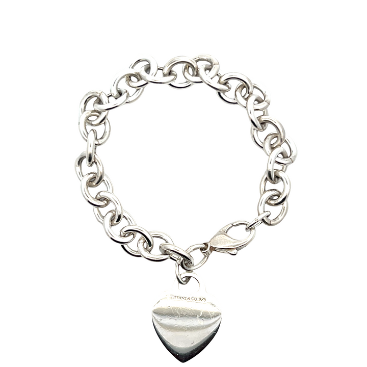 Estate Sterling Silver Tiffany & Co. Vintage Heart Charm Bracelet