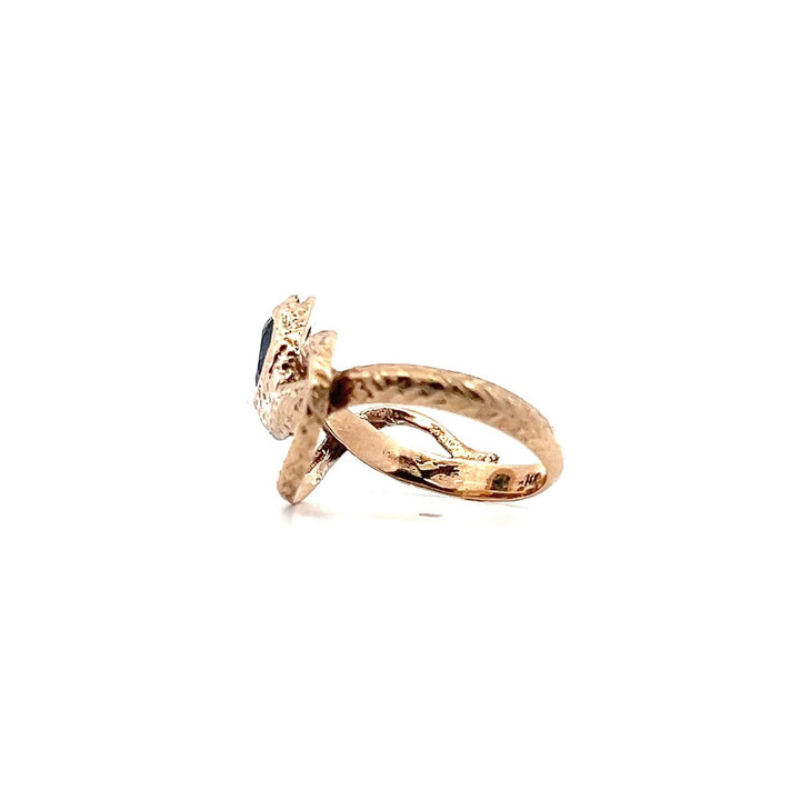 Estate 14K Yellow Gold 0.61CTW Oval Blue Sapphire Vintage Snake Motif Ring