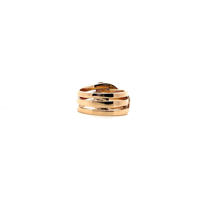 Estate 14KT Yellow Gold Diamond & Emerald Three-Row Snake Motif Ring, Vintage